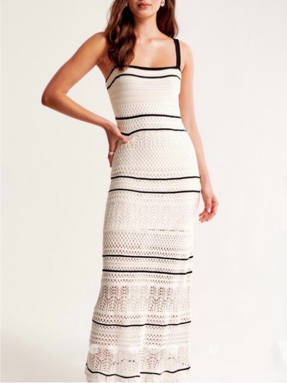 Abercrombie & Fitch White Crochet Maxi Dress with Black Trim